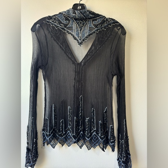 Vintage For Joseph Sheer Embellished Silk Top Sz S - Picture 8 of 16
